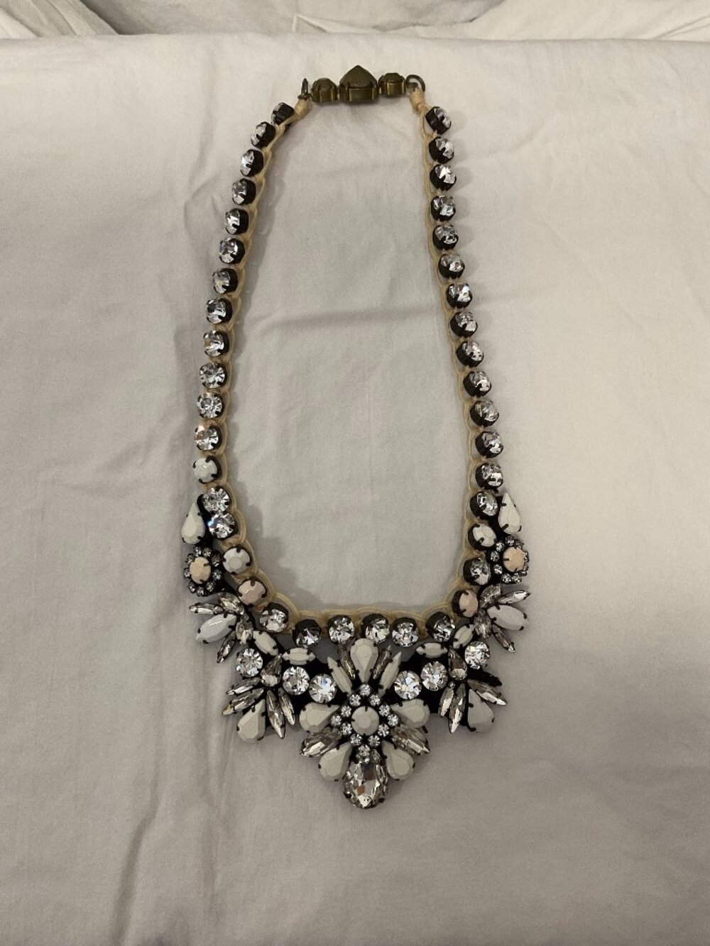 Black, White & Crystal Rhinestone Bib Necklace